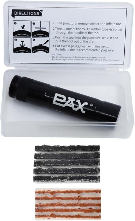 PAX12 Pcs Tubeless Bike Tire Repair Kit, Includes Storage Canister, Plugger Tool, Plugs-5 Bacon, and 5 Black Strips. Fix a Puncture or Flat, Fast for MTB、Gravel Bike Tires and Road Bicycle Tires