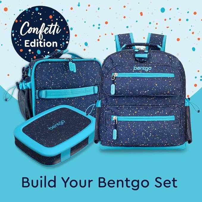 Bentgo Kids 5-Compartment Lunch Box - Confetti Design for School, Ideal for Ages 3-7, Leak-Proof, Drop-Proof, Dishwasher Safe, & Made with PFAS & BPA-Free Materials (Confetti Edition - Abyss Blue)