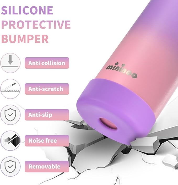 Mininoo Insulated Stainless Steel Kids Water Bottle for School with Straw Lid & Strap, 50 Stickers, 18 oz(Purple/Pink)