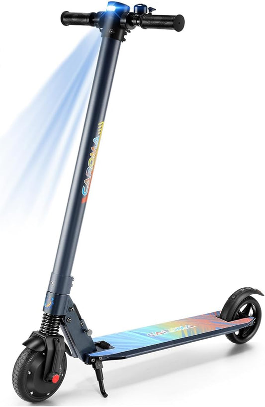 Caroma Electric Scooter for Kids Ages 6-14, 250W Motor Foldable Kids Electric Scooter,160 Mins Ride Time & 3 Speeds (6/10/15 Mph), LED Display & Dual Brake,Best Gift for Girls and Boys