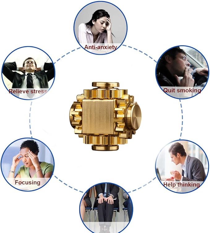 Pure Brass Cube Gears Linkage Anti-Anxiety Fidget Spinner Toy,Metal DIY EDC Meditation Break Bad Habits ADHD Finger Spinning Toy for Kid and Adults,High Speed Precision Brass Material