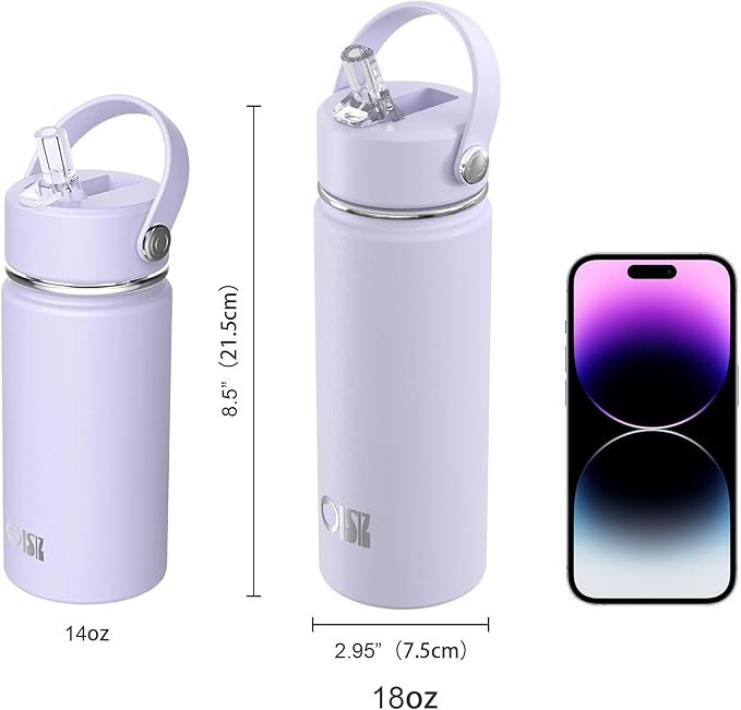 OISIZ 18oz Kids Water Bottle with Straw Lid, Vacuum Insulated Water Bottle 316 Stainless Steel Water Bottles for Kids for School, Leakproof Water Bottle, BPA Free and Keep Cold for 24 Hours