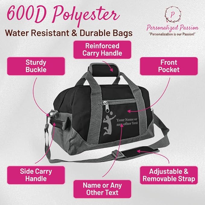 Personalized Passion 14” Small Sports Duffel Bags for Kids - Waterproof Travel Duffle with Name & Football Design - Purple Two-Toned Kids Weekender Bag for Boys and Girls