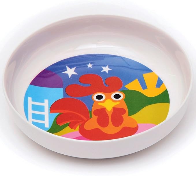 French Bull 4pc Toddler Kids Feeding Melamine Tableware Flatware BPA Free Dishwasher Safe, Durable Plate, Cup, bowl, Divided Tray Dinnerware Set, Farm, 4pc bowl set (74292)