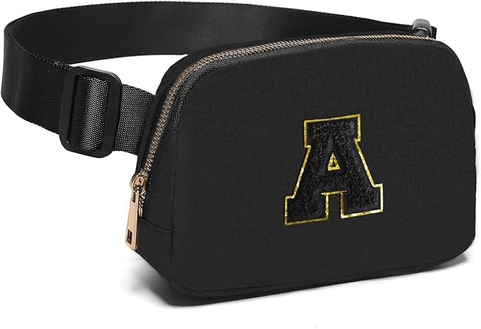 Gitus Belt Bag Fanny Pack Crossbody Bags with Initial Letter Patch Gifts for Wife Older Women Mother Coworker Bridesmaid Anniversary Travel Gifts Beach Gifts (Black-A)