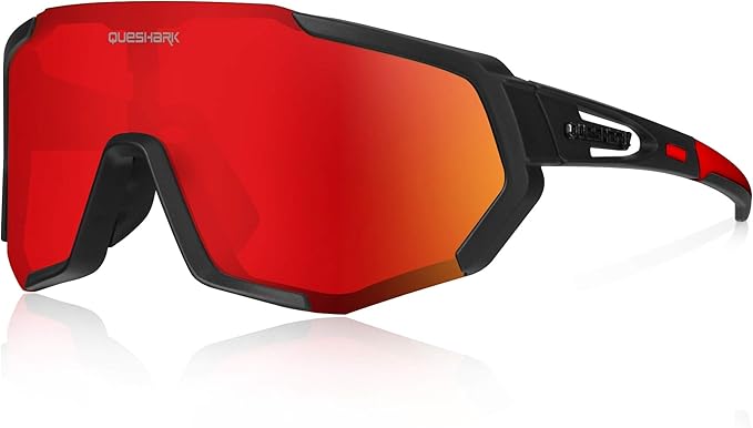Queshark Cycling Glasses, Sports Sunglasses for Men Women, 1 Polarized 2 HD Lens, Polarized Sunglasses for Cycling Running
