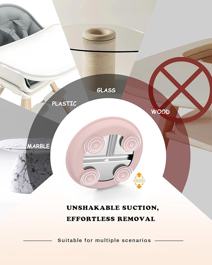 Stainless Steel Baby Plate with Suction, 9” Divided Toddler Plates with Removable Silicone Sleeves for Kids, Non-Toxic Non-Slip Unbreakable Dishwasher Safe Dinnerware Set of 2, Pink & Beige