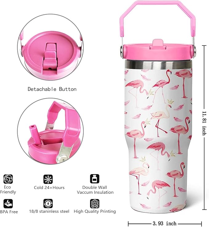 Flamingo Gifts for Women, 30 oz Pink Flamingo Leakproof Tumbler with Lid and Straw, Flamingo Decor