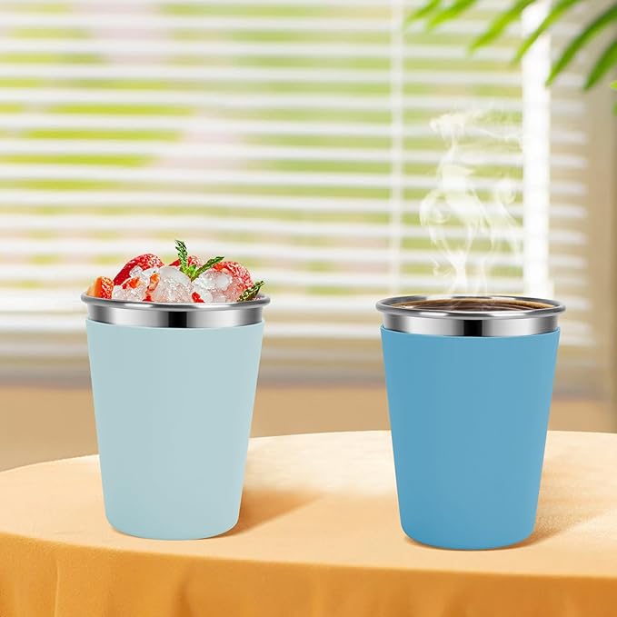 Stainless Steel Kids Cups with Lids and Straws Leakproof, 2 Pack 12oz Spill Proof Cups for Toddlers Kids Tumblers Unbreakable Sippy Cup with Straws for School, Outdoor (Blue & Green)