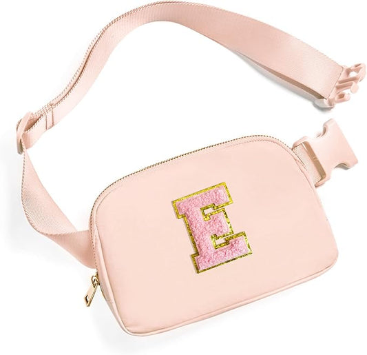 Gitus 6 7 8 9 10 Year Old Girl Gifts Belt Bag Fanny Pack Crossbody Bags with Initial Letter Patch Things for Teen Girls Easter Gifts for Girls Travel Essentials（Coral Pink-E）