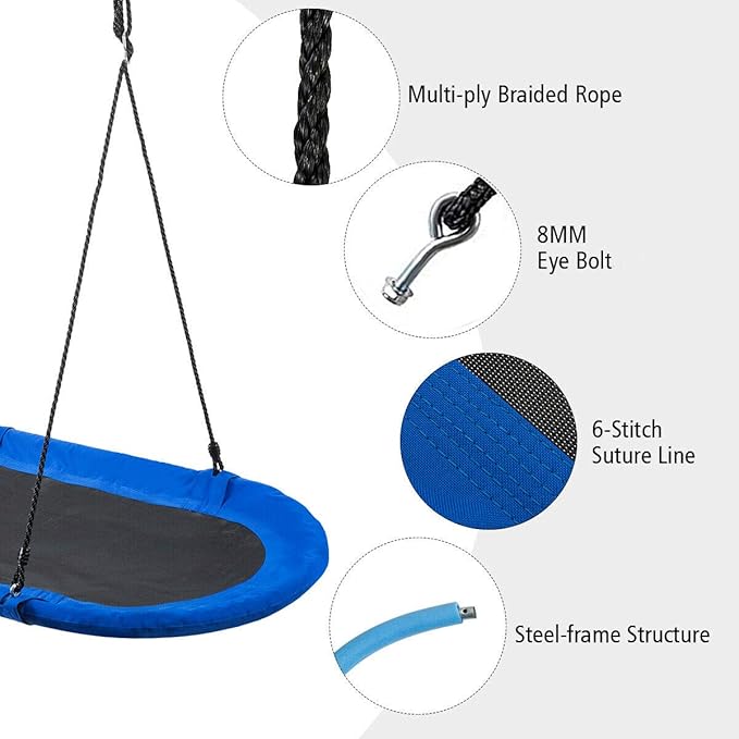 Costzon 60'' Giant Waterproof Platform Saucer Tree Swing Set, 700 lb Weight Capacity, Outdoor Saucer Tree Swing with Adjustable Hanging Ropes, Swing for Children Park Backyard (Blue)