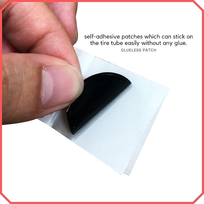 PAX 14 Pcs Lightweight Glueless Bike Tire Puncture Repair Patch Kit, 12 Self Adhesive Pre Glued Tube Patches & 2 Metal Buffer/Scuffers in Total, Quick & Easy Repair for Mountain Road Bicycle