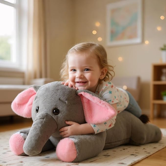 31.5" Large Elephant Stuffed Animal, Giant Grey Elephant Plush Toy Huge Size Fluffy Plushy Jumbo Plushie Birthday Gift for Kids,Toddlers