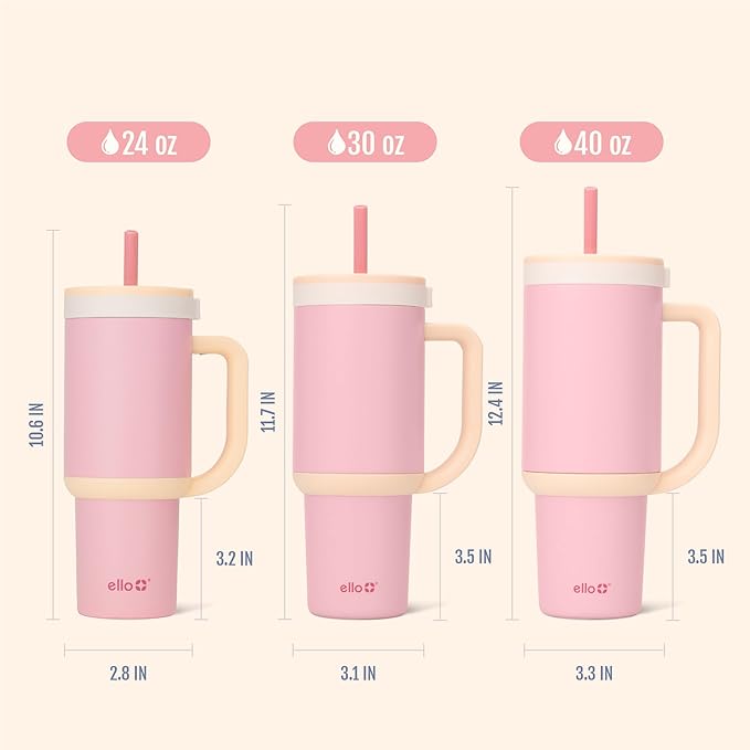 Ello Oasis 24 oz Tumbler with Handle & Retracting Straw | Reusable Insulated Stainless Steel Cup 100% Leakproof, Gifts for Teens Women Men | Keeps cold for 24 Hours, Cup Holder Friendly, Sunrise Glow