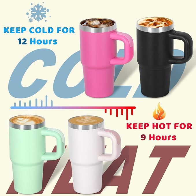 Cosictic 14 Oz Tumbler with Handle and Straw for Kids, Stainless Steel Double Wall Vacuum Insulated Cup for Children, 14 Oz Cups for Kids (Green)