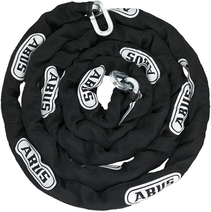 ABUS Hardened Steel 8KS 10 Foot x 5/16" Thick Square Security Chain with ABUS 92/65 Monoblock Brass Padlock Keyed Different, for Bikes, Containers, Trailers, ATV's, Motorcycles and Personal/Industrial
