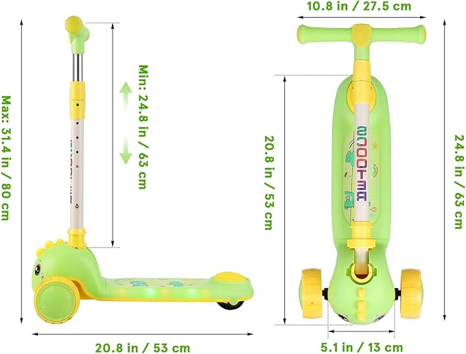 PRETYZOOM Adjustable Handlebar Scooter with Light-up Wheels and Sound Easy Foldable Outdoor Kick Scooter for Ages Portable Active Play and Convenient Storage