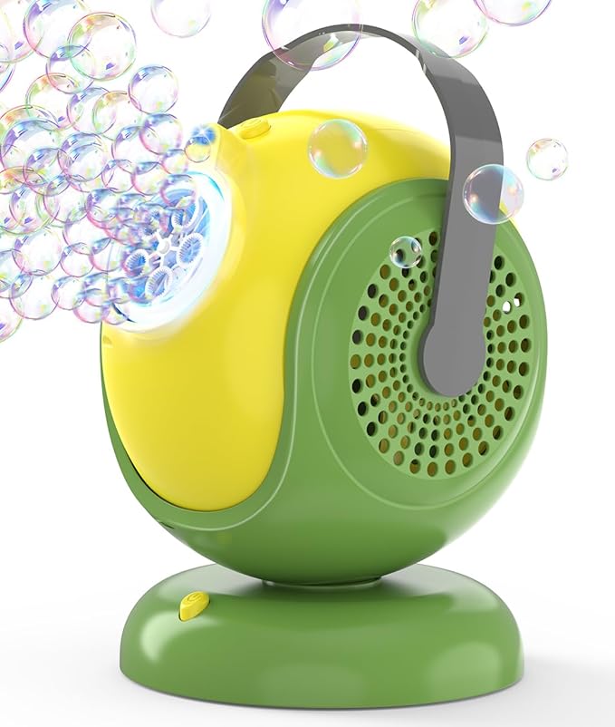 Bubble Machine, Automatic Bubbles Blower, 360° Rotation, 75° Adjustment, LED Light, with Handle - Bubble Toys for Kids, Toddlers - Gifts for Boys, Halloween, Outdoor, Birthday, Party Use