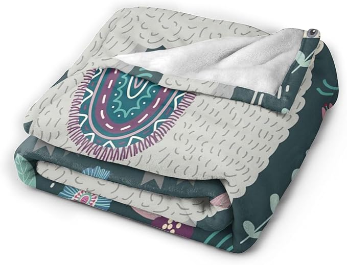Alpaca Blanket Botanical Flower Throw Blanket Cozy Plush Boho Bohemia Llama Fleece Flannel Ultra Soft Blankets Lightweight Fuzzy Party Gifts for Adult Bed Couch Sofa Kids 80"X60"