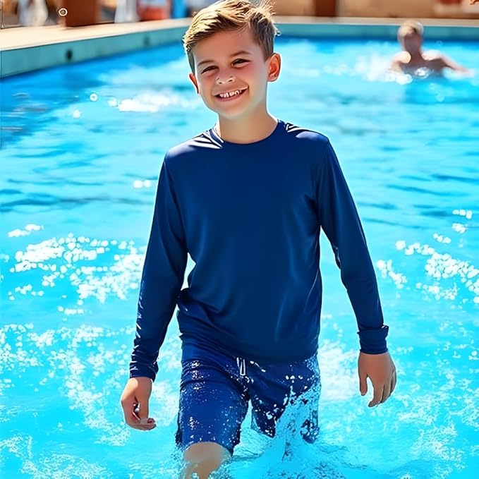 INGEAR Boys' Rash Guard UPF 50+ Swim Shirt - Lightweight, Quick-Dry, Durable Sun Protection for Swimming, Sizes XS-XL