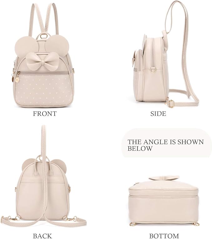 KL928 Girls Mini Backpack Bowknot Polka Dot Cute Small Daypacks Convertible Shoulder Bag Purse for Women