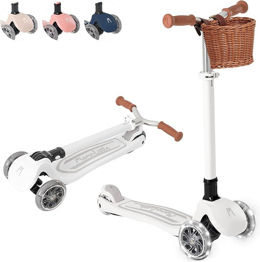 Kick Scooter for Kids Ages 3-10 (Beige/Pink/Navy/White) 3 Wheeled with LED Light-Up Wheels CPSC Certified Foldable and 4 Height Adjustable Toddler Scooters for Boys Girls