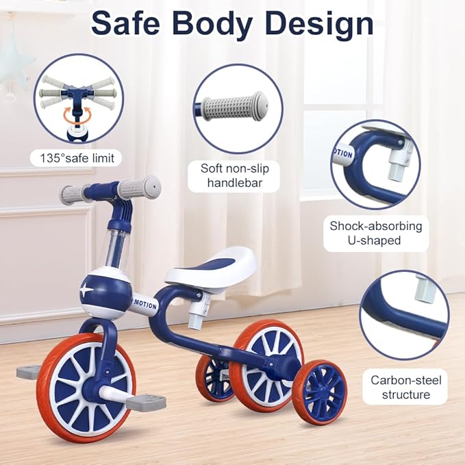 XIAPIA 3 in 1 Toddler Bike for 2-4 Year Old Girl Boy, Kids Tricycle with Adjustable Seat, Detachable Pedal and Training Wheels, Baby Balance Bike Trikes Riding Toys, Kids Chirstmas Birthday Gifts Pink