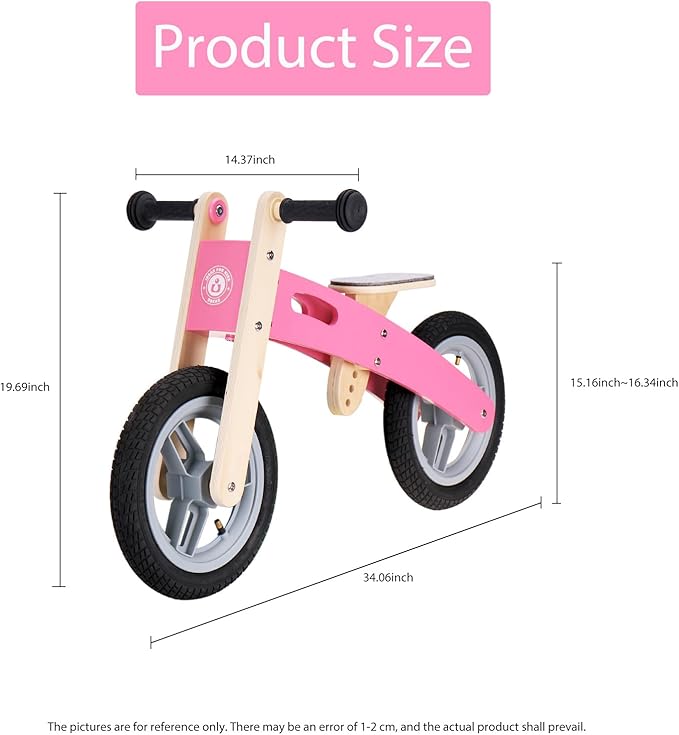 Wooden Toddler Balance Bike, Kids Balance Bike for 3 Year Old with Adjustable Seat, No Pedal Toddler Bicycle for Kids 3-5 for Boys and Girls Birthday Gifts Toys