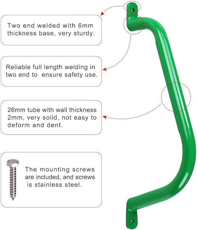 17'' Metal Playground Safety Handle (Set of 2), Outdoor Swing Set Safety Grab Bar, Playset Handles, Hand Grips for Playhouse, Treehouse Jungle Gym - Green