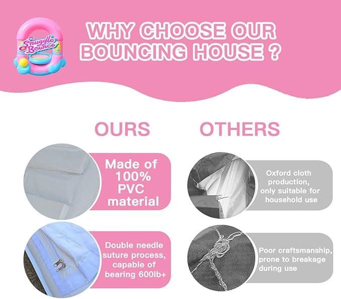 13FT 100% PVC Pink Bounce House Inflatable Bouncer with Air Blower Indoor and Outdoor Large Bouncing Castle Party Supplies & Holiday Decorations Easy to Install