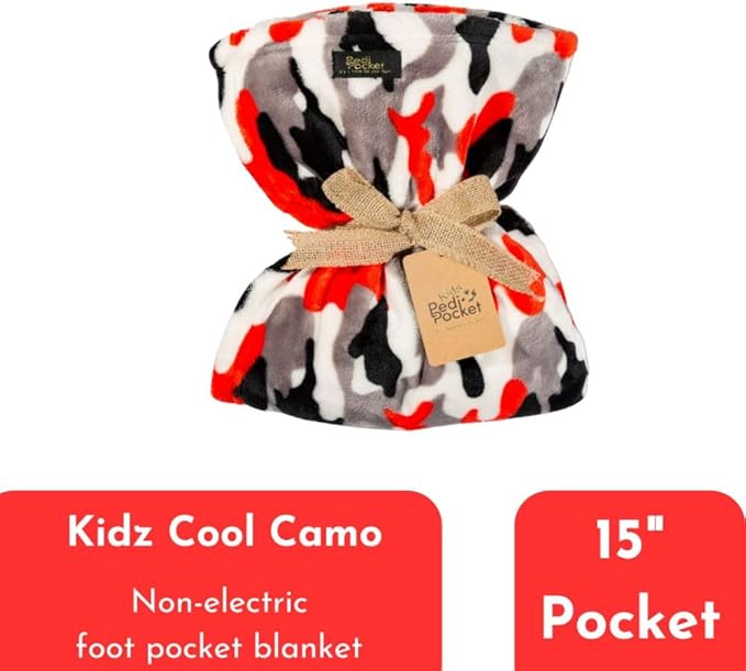 PediPocket Kidz Patented Foot Blanket – Cool Camo – 40” x 50” with 15” Deep Foot Pocket, Plush Velvety Fleece Blanket for Kids,Everyday Luxurious Comfort, Machine Washable, Gift Idea (Non-Electric)