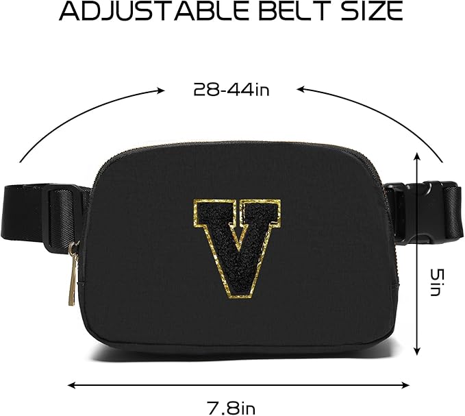 Gitus Belt Bag Fanny Pack Crossbody Bags with Initial Letter Patch Gifts for Wife Older Women Mother Coworker Bridesmaid Anniversary Travel Gifts Beach Gifts (Black-V)