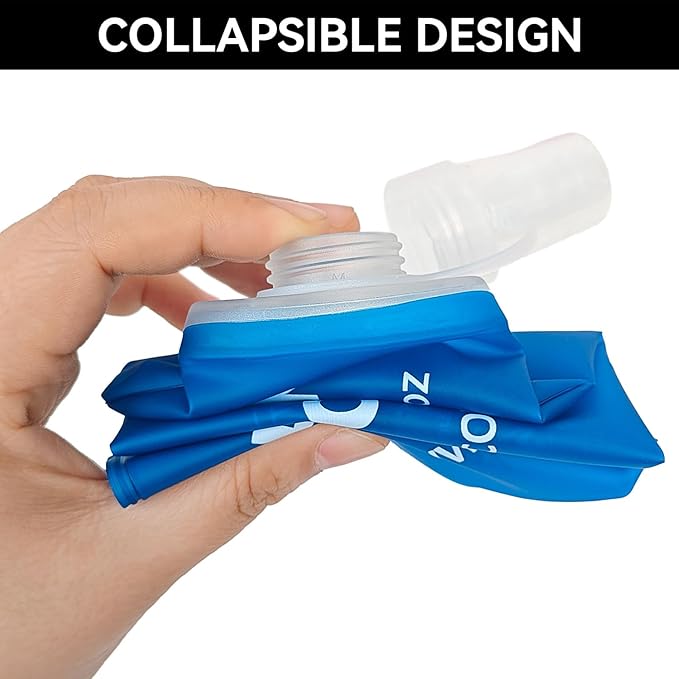 2Pcs 500ml Soft Flask Folding TPU Hydration Flask Running Water Bottle(17.6 oz), Water Pouch for Running Vest, Hiking, Cycling (Blue 500ml)