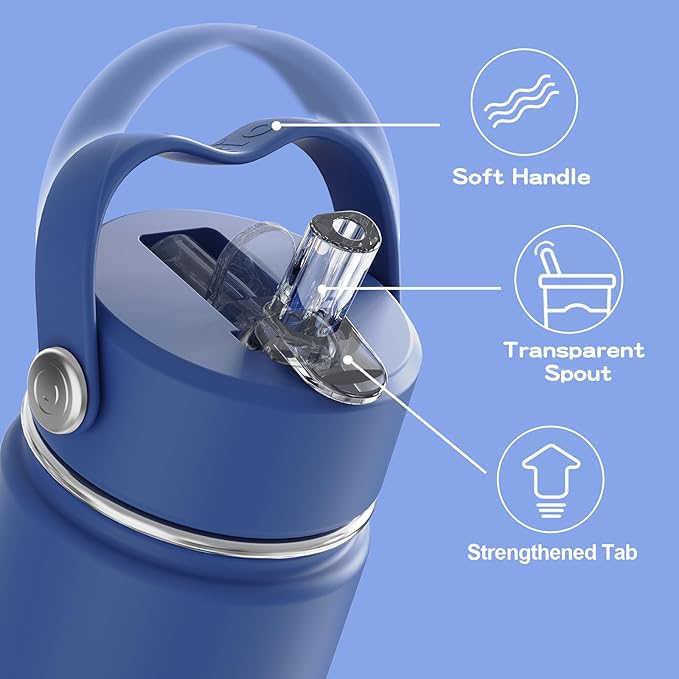 OISIZ Kids Water Bottle with Straw Lid 14oz, Vacuum Insulated 316 Stainless Steel Water Bottles for Kids for School, Leakproof Water Bottle, BPA Free and Keep Cold for 24 Hours