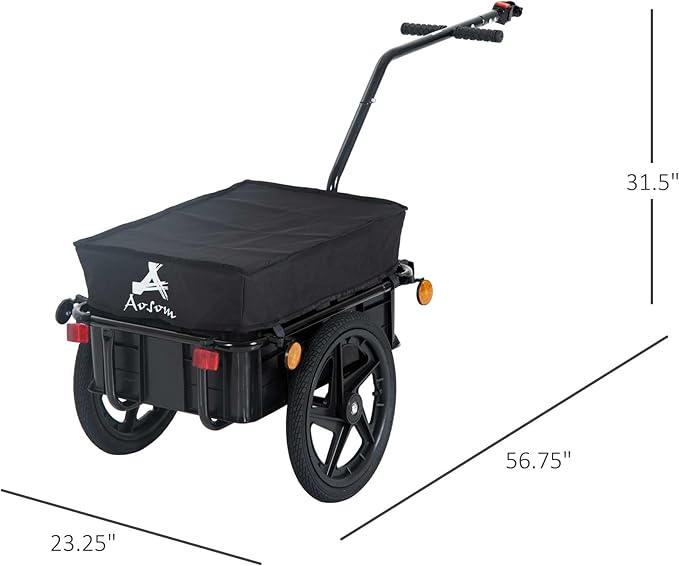 Aosom Bicycle Cargo Trailer with Removable Box and Waterproof Cover, Bike Wagon Trailer with Two 16in Wheels
