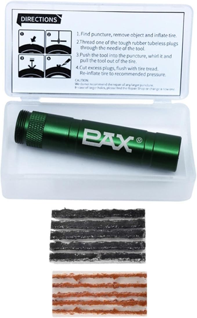 PAX 12 Pcs Tubeless Bike Tire Repair Kit, Includes Storage Canister, Plugger Tool, Plugs-10 Bacon Strips. Fix a Flat Puncture. MTB, Gravel Bike Tires, and Road Bicycle Tires