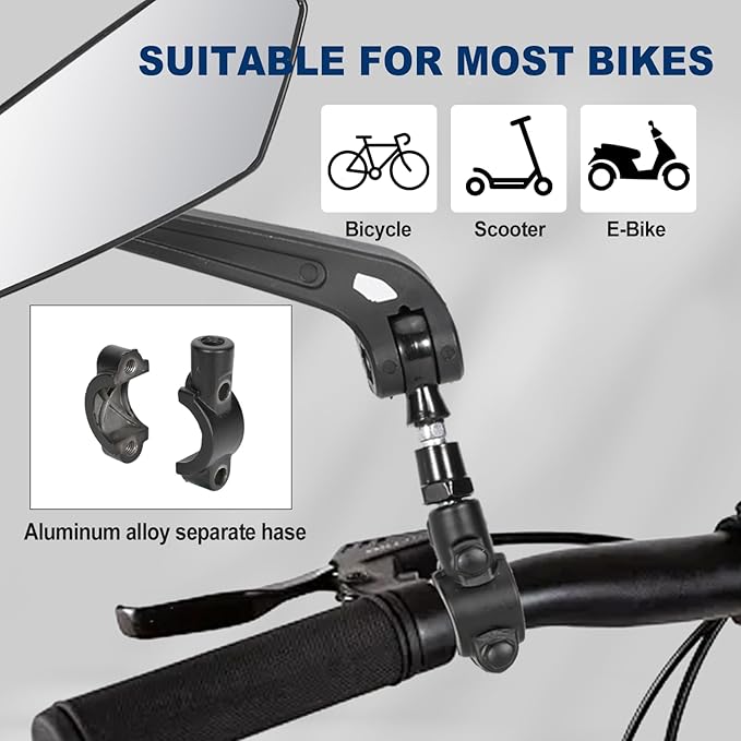 Pair Of Bike Mirrors, Bike Mirrors For Handlebars, 360-Degree Rotating Rear View Glass Lens, Safe Riding Mirrors, Scratch-Resistant Glass Lens, Universal Fitting Accessories