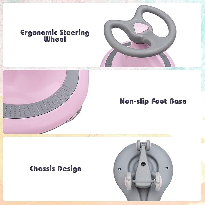 BABY JOY Wiggle Car for Kids, Swing Car with LED Flashing Wheels, No Batteries, Gears or Pedals, Uses Twist, Turn, Wiggle Movement to Steer, Ride-on Toy for Boys Girls 3 Year Old and Up (Pink)