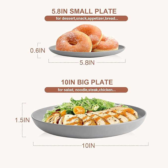 Wheat Straw Dinnerware Set 32 PCS, Dinner Plates,Dessert Plates, Drinking Glasses, Wheat Straw Bowls Set, Microwave and Dishwasher Safe Dishes Set for 8 for Outdoor, Camping, Picnic - Grey