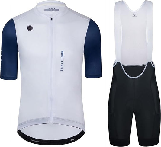 Men's Cycling Jersey Set Cycling Kit Bicycle Jersey Rear Zipper Pocket Bike Bib Shorts with Pockets Race Fit High Density Pad