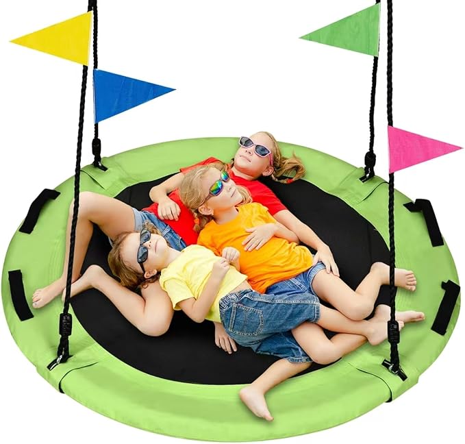 48 inch Tree Swing, Larger Saucer Flying Swing for Whole Family, 900lbs Weight Capacity, with Adjustable Hanging Straps, for Outdoor Playground, Green