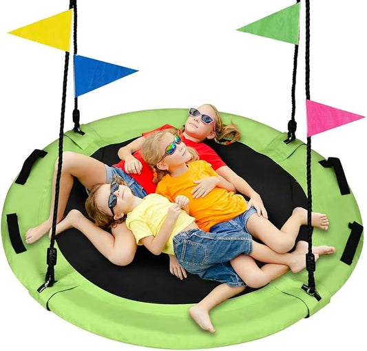 48 inch Tree Swing, Larger Saucer Flying Swing for Whole Family, 900lbs Weight Capacity, with Adjustable Hanging Straps, for Outdoor Playground, Green