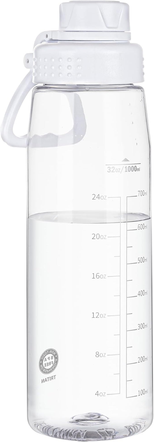 Water Bottle 32oz, clear water bottle with Spout Lid and Carry Handle, Reusable, Tritan, BPA Free, Hiking Water Bottle Suitable for Travel, Outdoors, Gym, Travel, Home, School (Clear)