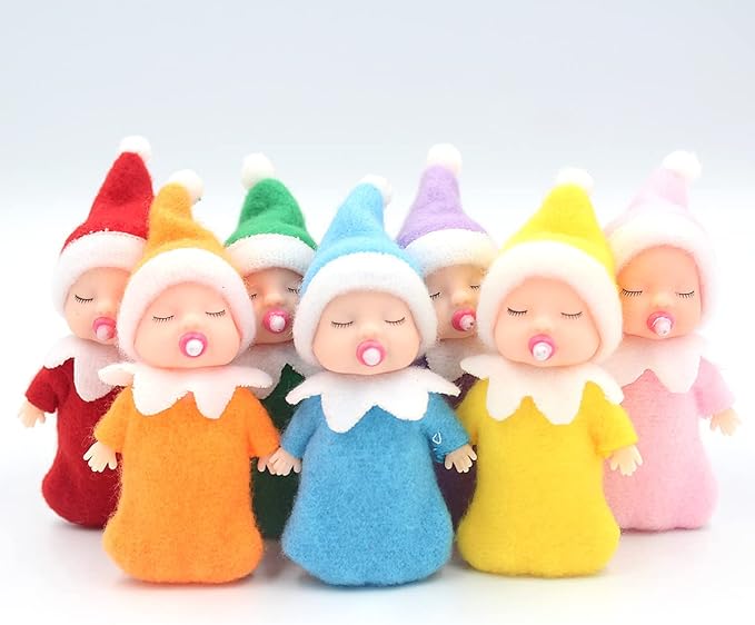 WULEEUPER Sleeping Elf Doll with Pacifier | Christmas Miniature Elf Doll Toys | New Year Holiday Decoration Party Gift (Orange)