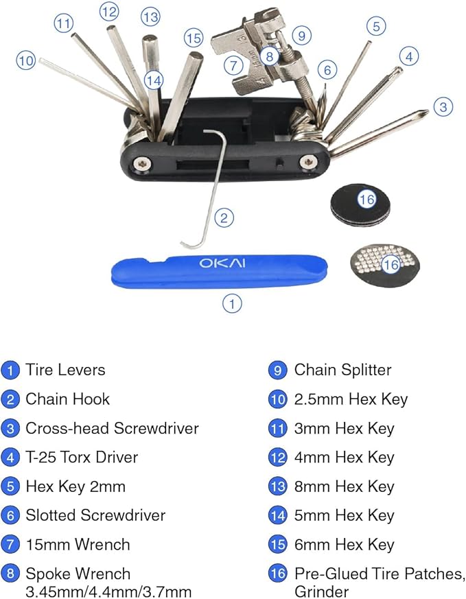 Bike Multi Tool, 16 in 1 Bicycle Repair Tool Kit with Allen Wrench, Tire Levers and Necessary Tools Set for Emergency Repairs, Lightweight Portable for Cycling, Gifts for Cyclists