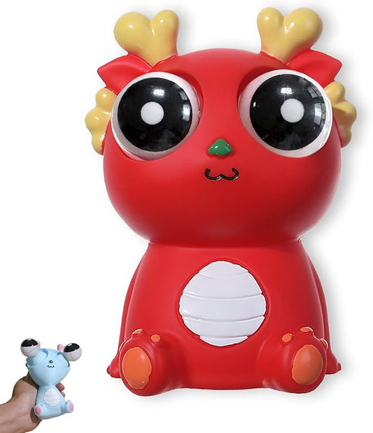 Pop-Out Eye Dragon Squeeze Toy - Stress Relief Sensory Squishy for Adults, Funny Anti-Stress Ball, Ideal Anxiety Toy for Party Favors and Gifts (Red)