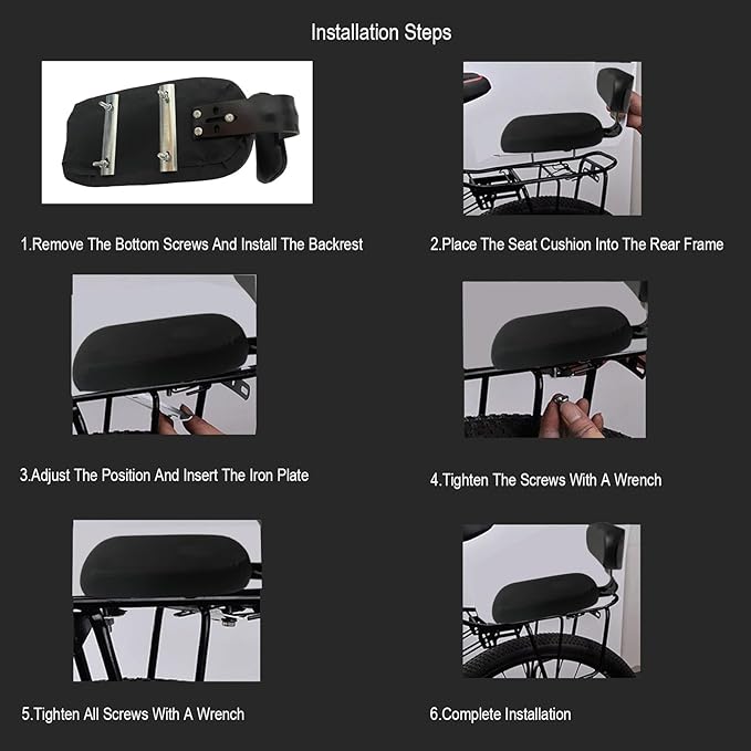 Bicycle Rear Seat with Back,Pu Leather Soft Cushion Bicycle Passenger Seat,Rear Bike Seat Kids Including Cushion and Backrest, Armrest, Footrests