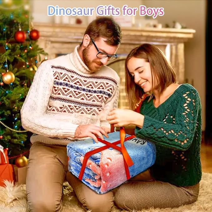 Personalized Dinosaur Blanket for Boys - Glow in The Dark, Soft Fleece Throw for Kids and Toddlers, Birthday Gift 40"x 50"