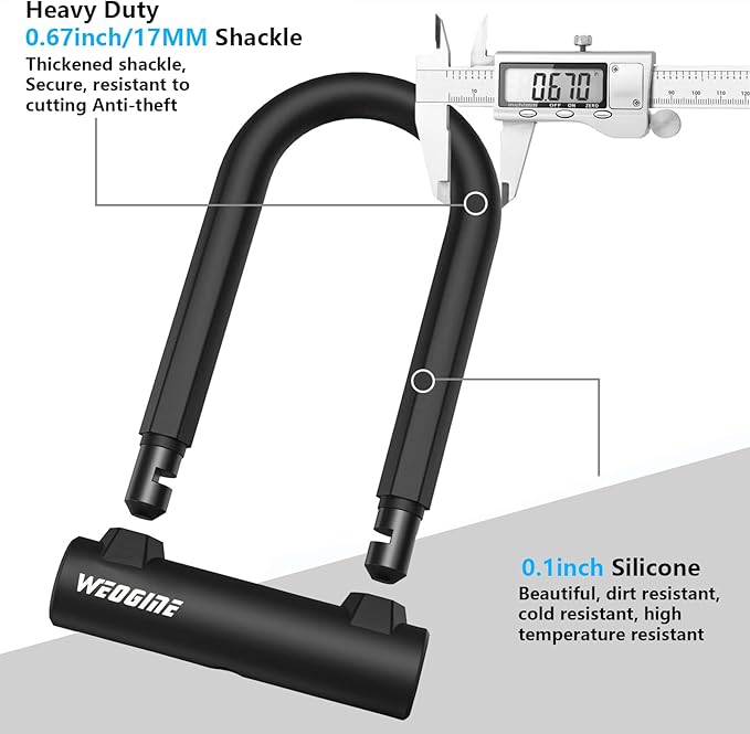 Bike U Lock with 5ft Security Cable 17mm Shackle, Bike Lock with 3 Keys and Mounting Bracket, Bicycle U-Locks Perfect for Road, Mountain, and Electric Bikes,Bicycle Lock