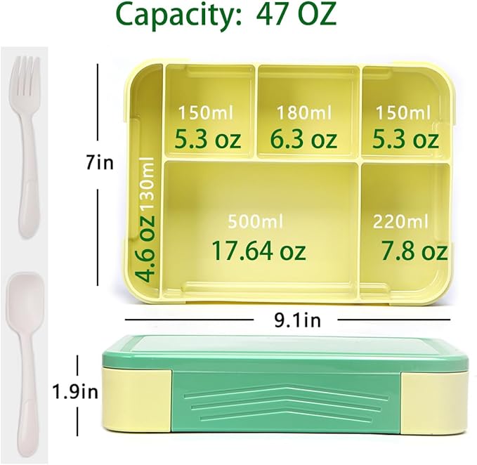 Bento Box for Kids Lunch Box Set with Reusable Kids Pouches Lunch bag Cute Toddler boys Lunch Cooler Organizer Lunch Tote (Green Dinosaur blunch bag+lunch box)